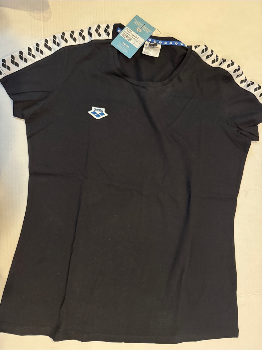 Arena Black Short Sleeve Logo Tee with Contrast Shoulder Trim